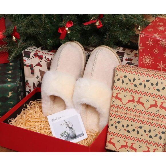 ⚡Women Apricot Suede Fluff Dual Memory Foam Arch Support Warm Scuff Slipper - Picture 2 of 7